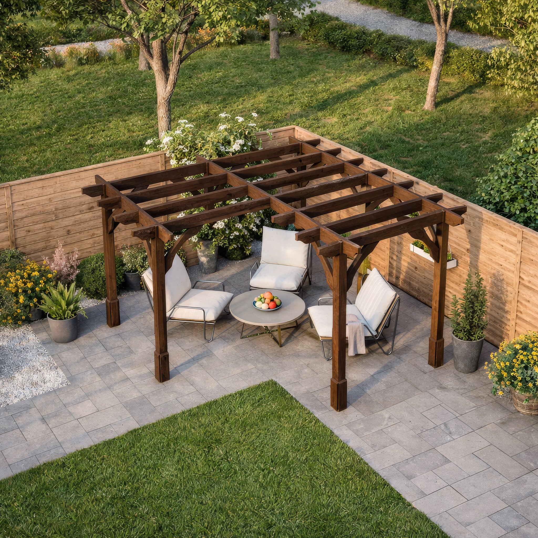 Pergola over garden dining area